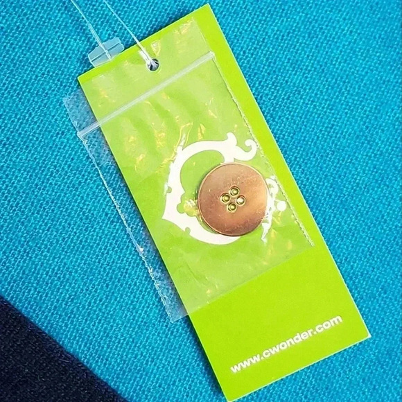 C. Wonder Button Down Cardigan Long Sleeve Teal Navy Blue Wool Alpaca NWT - Picture 9 of 10